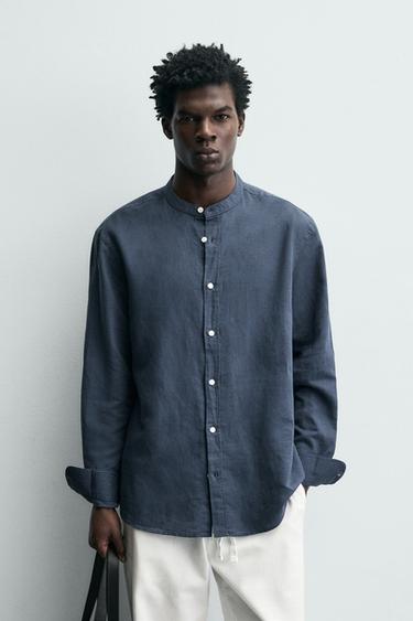 LINEN/COTTON SHIRT - Deep blue by Zara