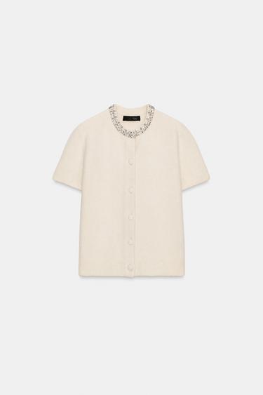 WOOL BLEND JACKET WITH JEWEL NECK - Ecru by Zara - Image 4