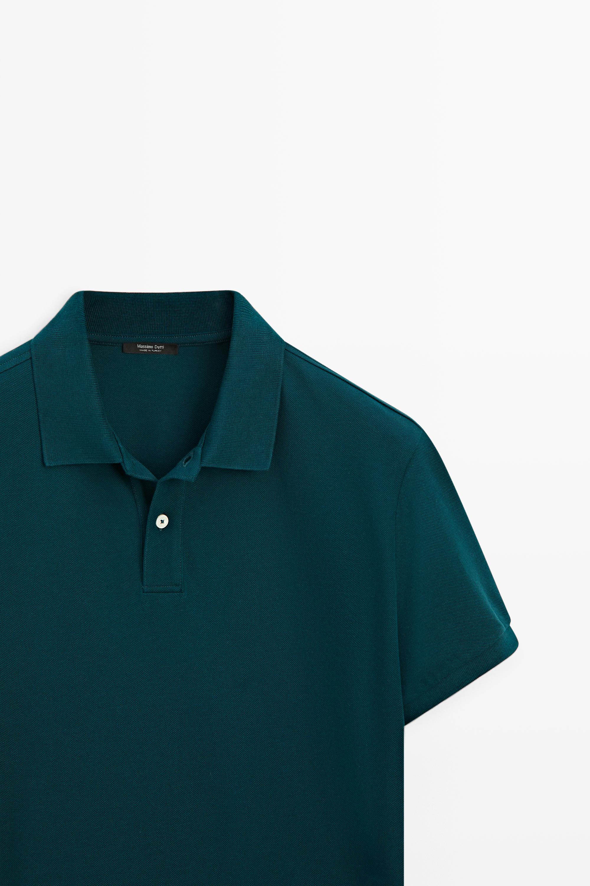 Micro-textured cotton piqué polo shirt — Blue / Green
