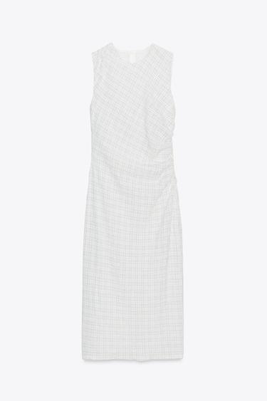 VESTIDO MIDI CUADROS - Blanco / Gris de Zara