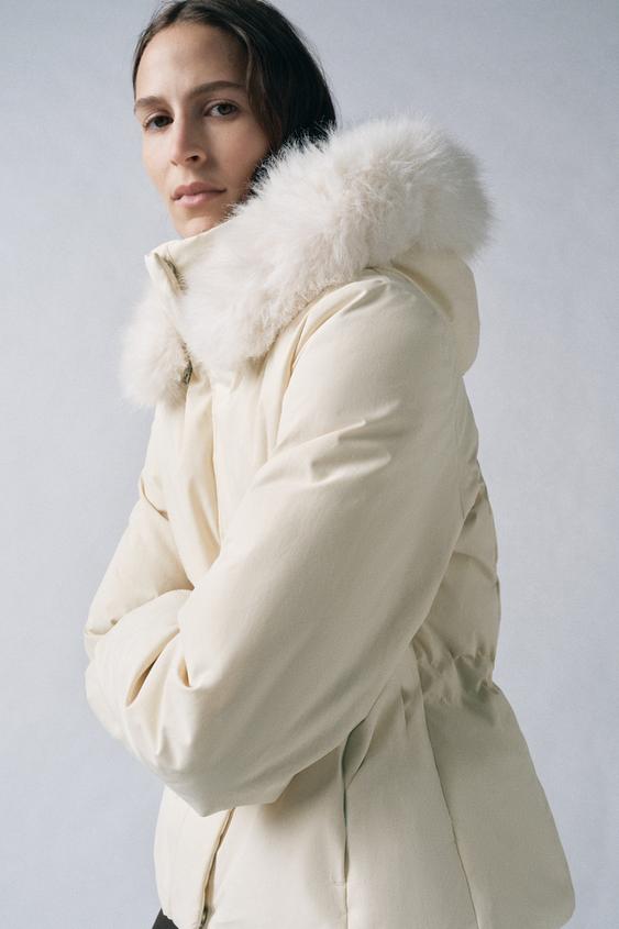 ZW COLLECTION HOODED PUFFER JACKET - Ecru | ZARA Thailand