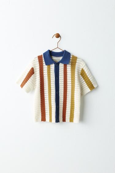 STRIPED KNIT SHIRT - Dark tan by Zara