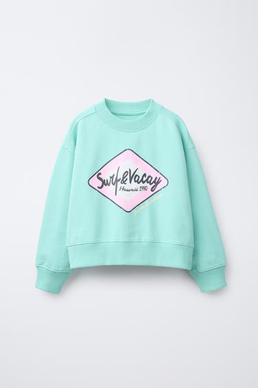 MØNSTRET, KORT SWEATSHIRT - turkis fra Zara