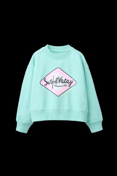 CROPPED-SWEATSHIRT MIT PRINT - Türkis von Zara