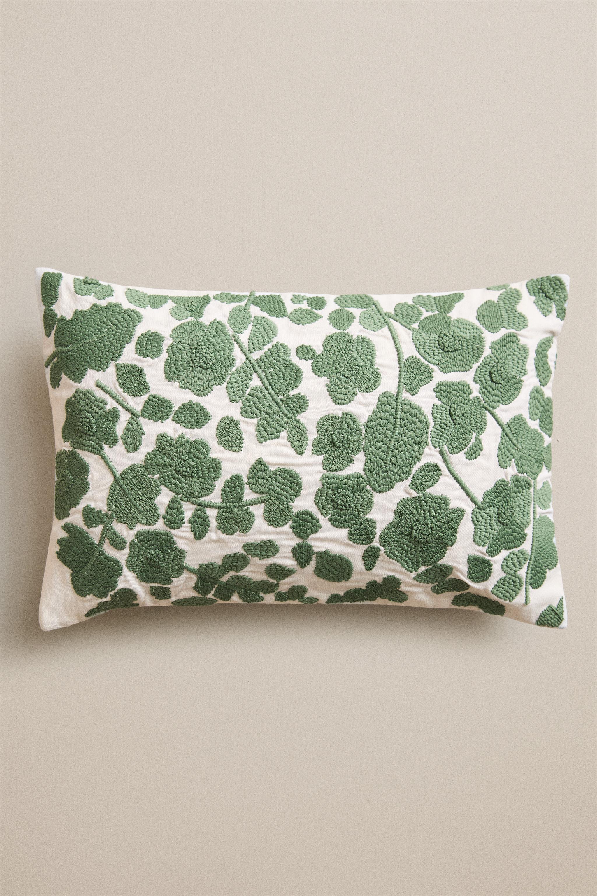 EMBROIDERED FLORAL THROW PILLOW COVER