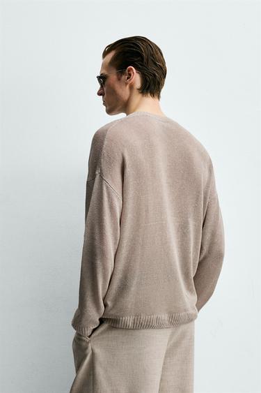 100% LINEN RELAXED FIT JUMPER - Light beige by Zara - Image 2
