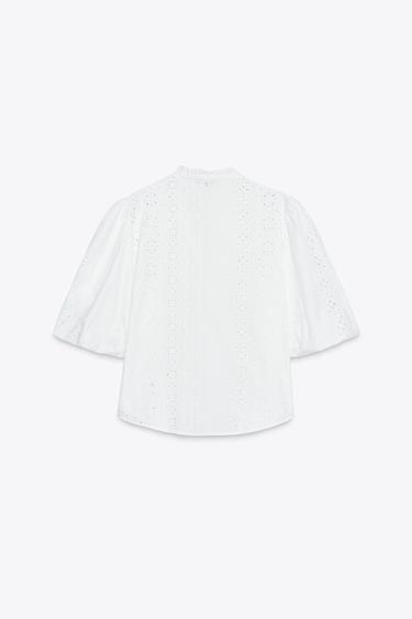SHIRT WITH CUTWORK EMBROIDERY AND PUFF SLEEVES - White by Zara - Image 8