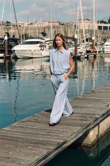 PANTALON LARGE AVEC LIN - Bleu clair de Zara - Image 2