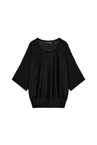 ТРИКОТАЖНИЙ ТОП ІЗ РУКАВАМИ ТРИ ЧВЕРТІ - Чорний Zara