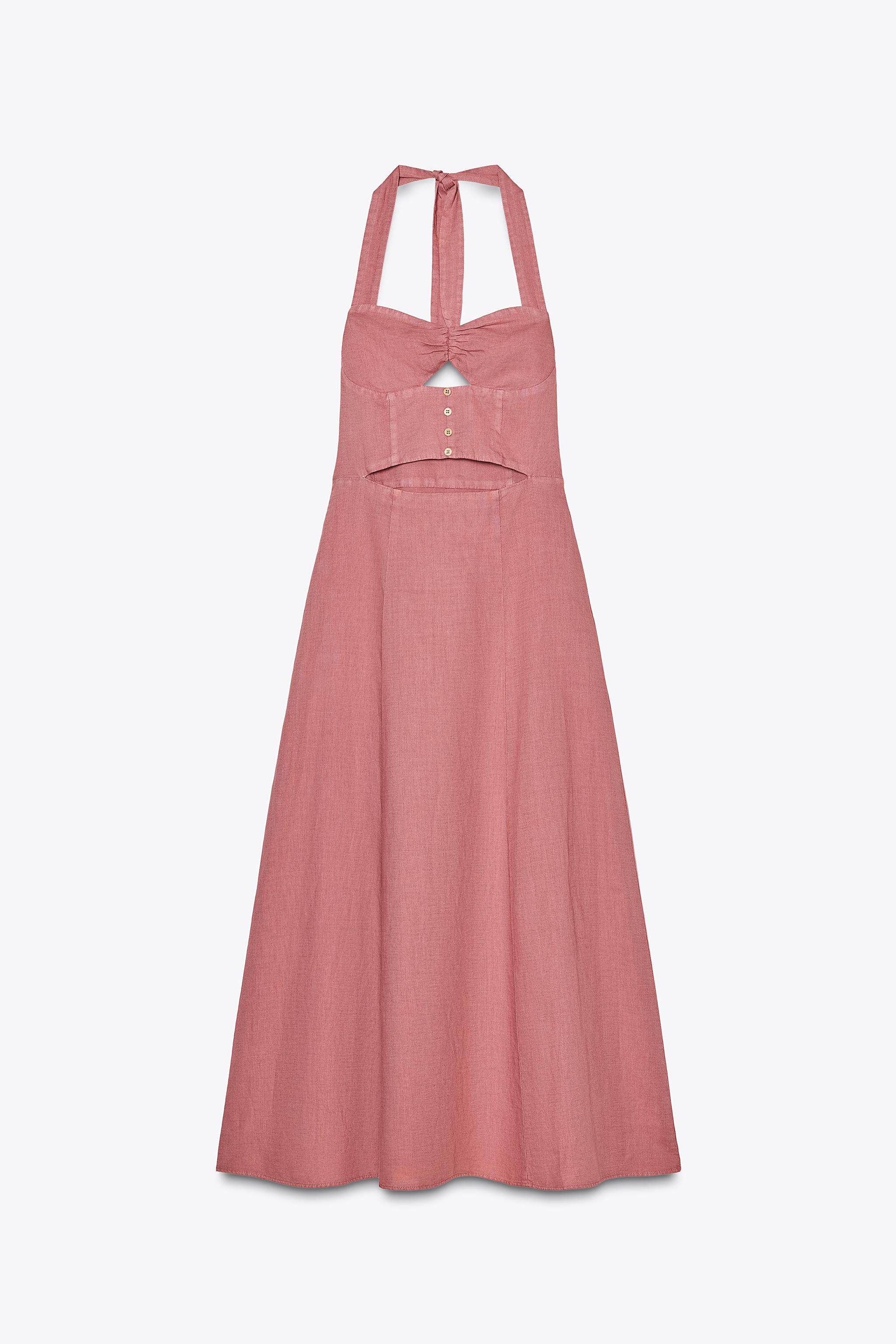 ZARA ラミー製ホルターネックミディ丈ワンピース 3506/730 ラミー製ホルターネックミディ丈ワンピース - マルサラ | ZARA