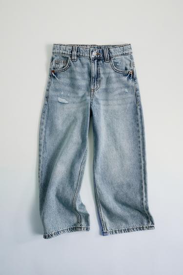 JEAN LARGE AVEC INSCRIPTION BRODÉE - Bleu clair de Zara