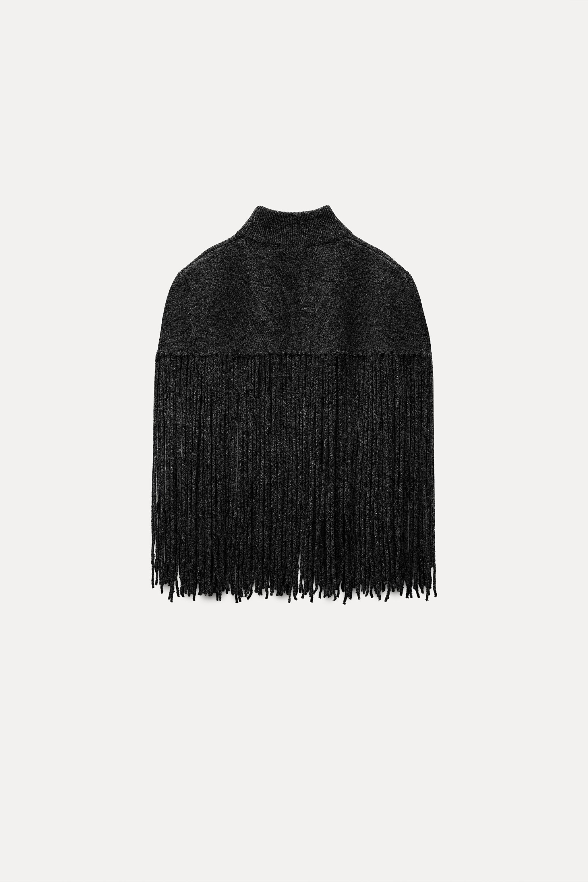 KNIT CAPE WITH FRINGING - Dark grey | ZARA Australia