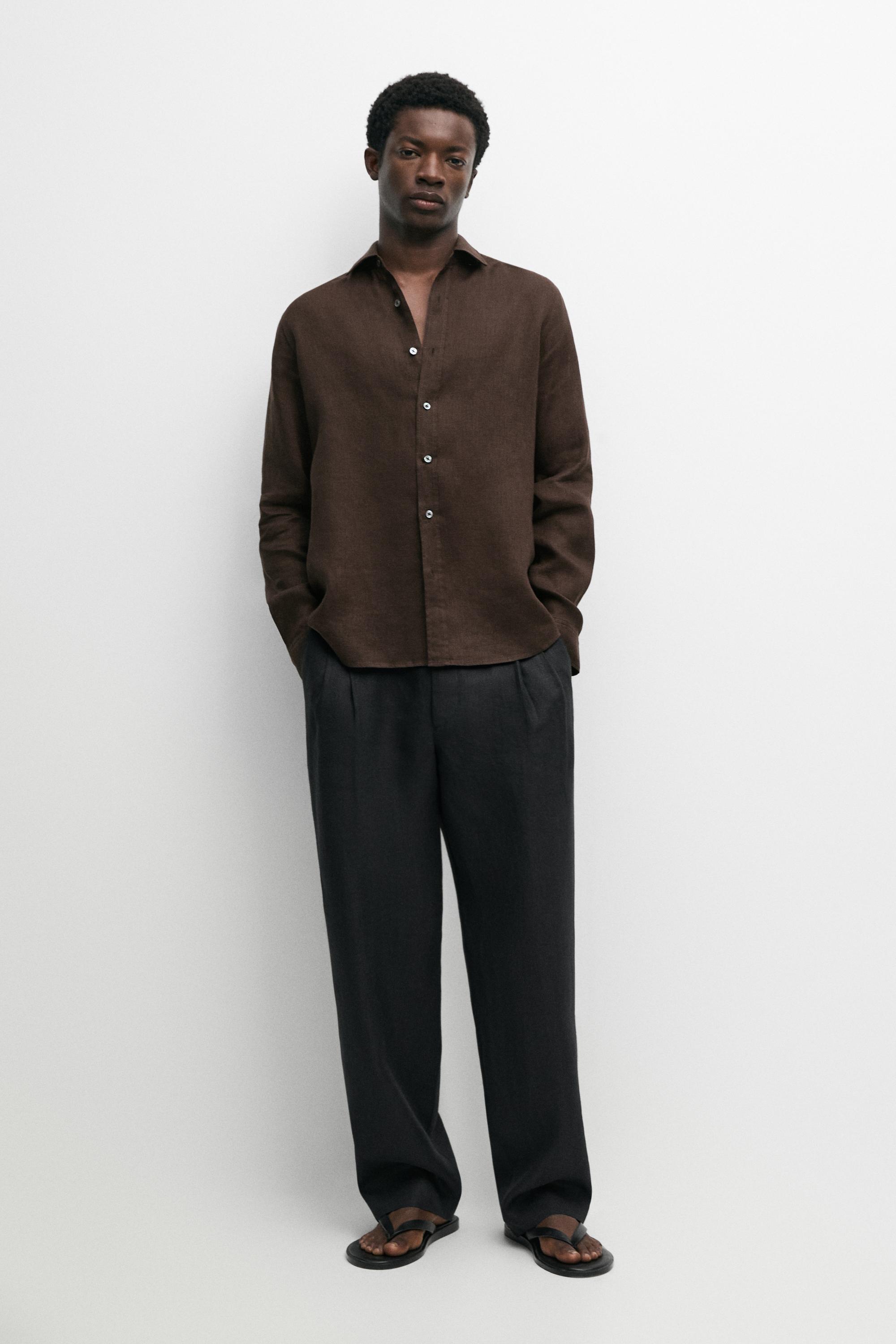 Regular fit 100% linen shirt - Navy blue | ZARA United States