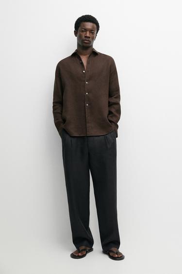 Zara Regular fit 100% linen shirt - Brown - Image 0