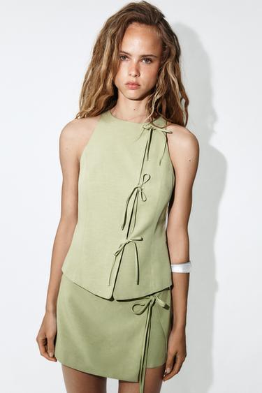 SKORT WITH TIE DETAIL - Mid-green by Zara - Image 0