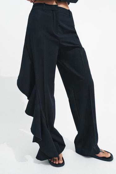 Zara RUFFLE PANTS ZW COLLECTION - Black
