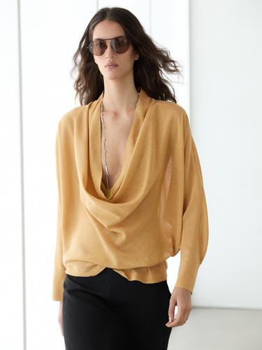 Zara Flowing blouse with draped neckline - Mustard