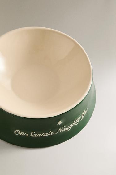 STONEWARE CHRISTMAS PET FOOD BOWL - Green by Zara - Image 2