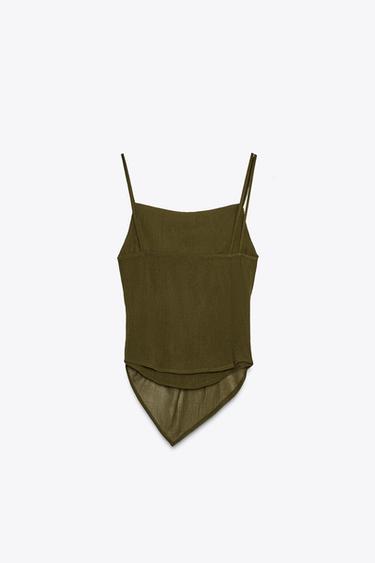 SEMI-SHEER TEXTURED ASYMMETRIC TOP - Mid-green by Zara - Image 6