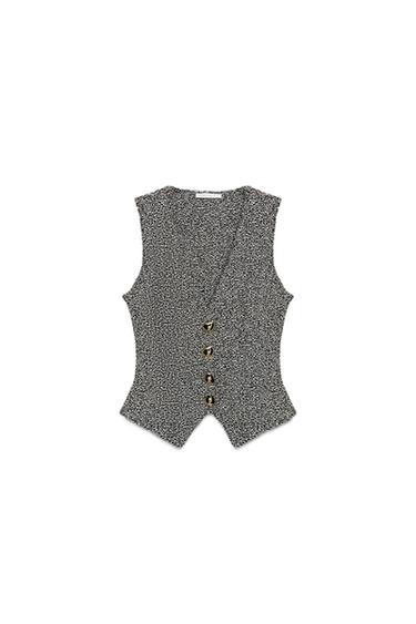 Zara STRUCTURED BUTTON VEST - Black / White