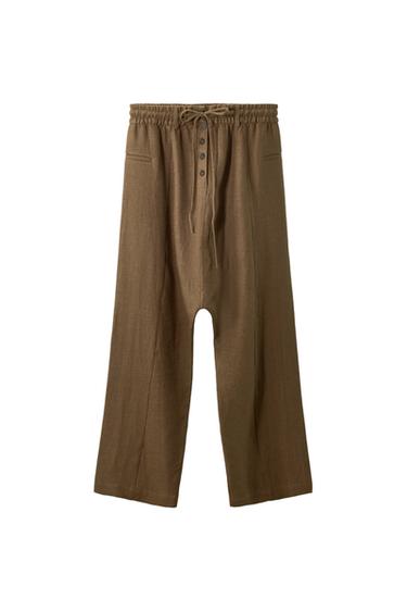 PANTALÓN BAGGY MEZCLA LINO - Marrón de Zara