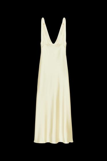 VESTIDO MIDI SATINADO LAZOS - Amarillo claro de Zara - Imagen 0