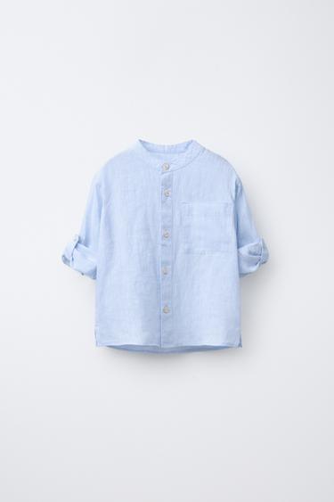 CHEMISE 100 % LIN COL MAO - Bleu de Zara - Image 1
