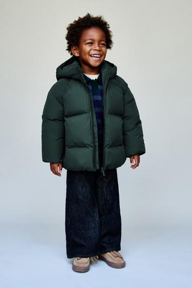 WATER-REPELLENT HOODED PUFFER COAT - Green by Zara
