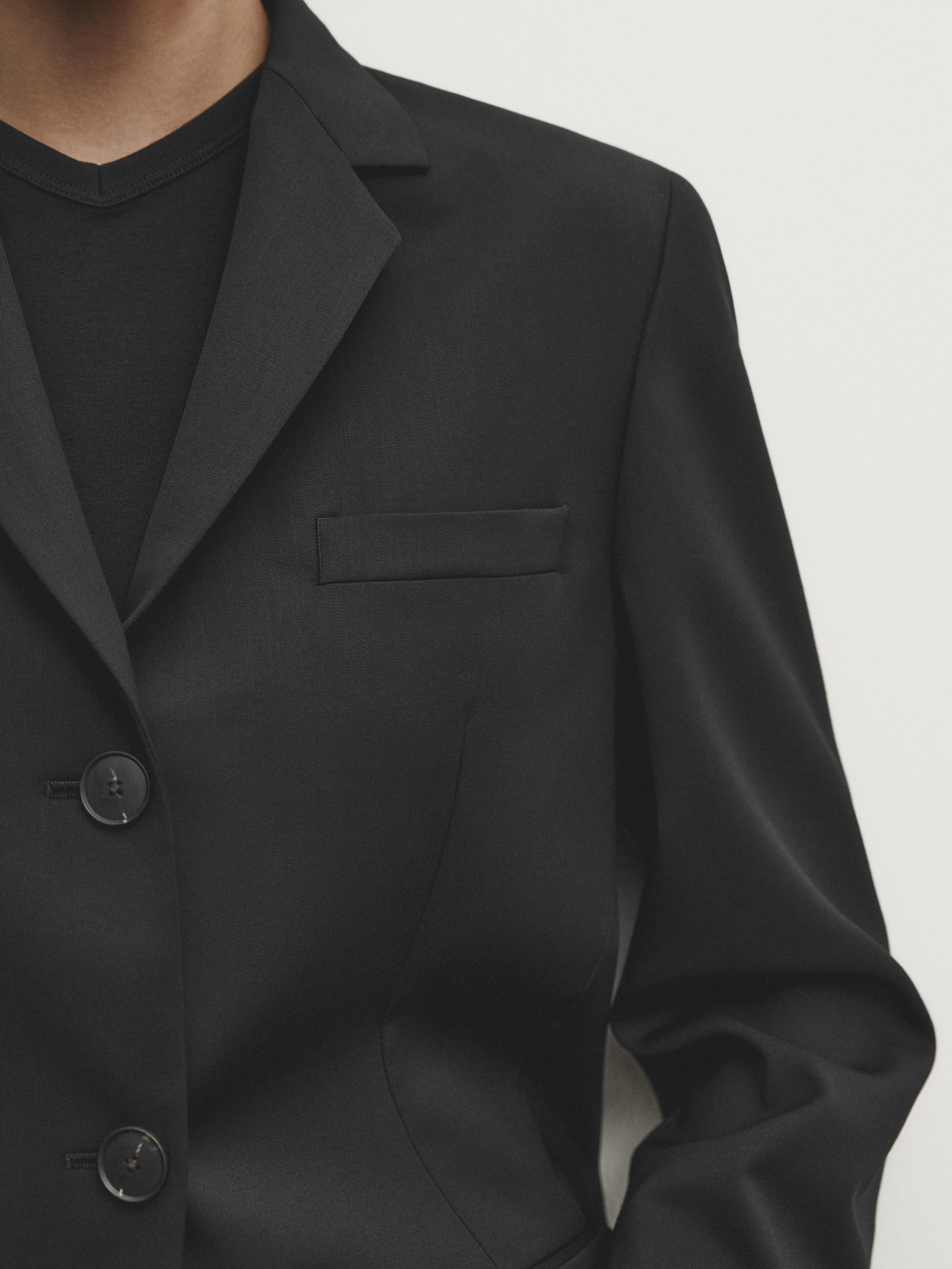 Wool blend suit blazer - Black