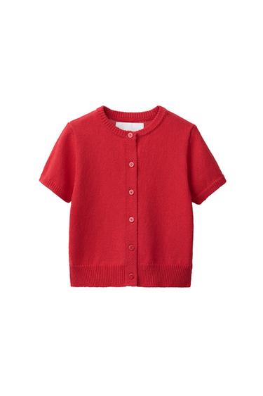 Zara SHORT SLEEVE KNIT CARDIGAN - Red