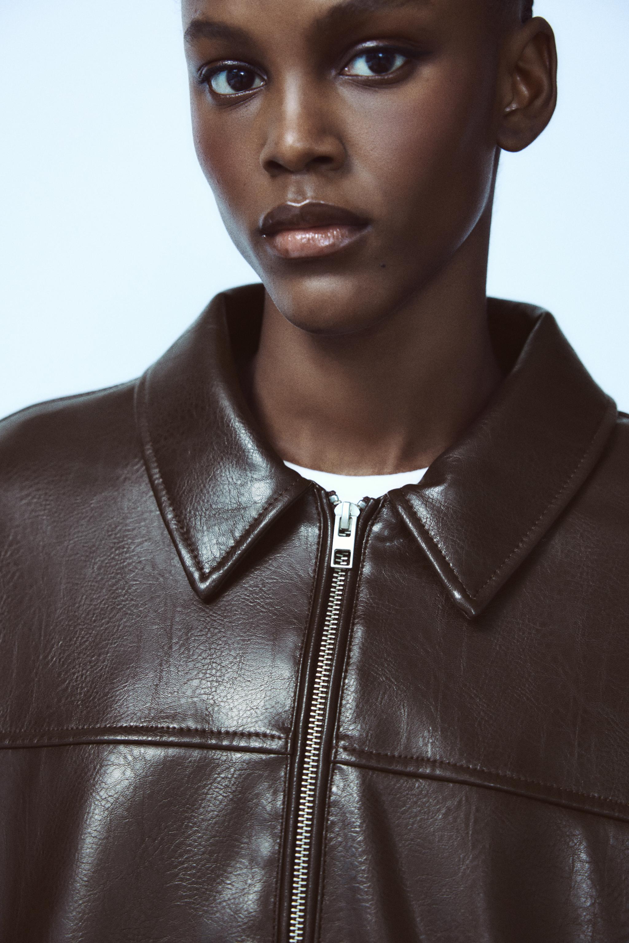 LEATHER EFFECT BOMBER JACKET