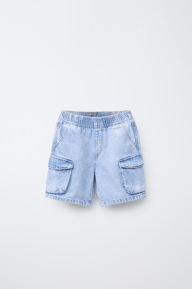 DENIM CARGO BERMUDA SHORTS - Light blue by Zara