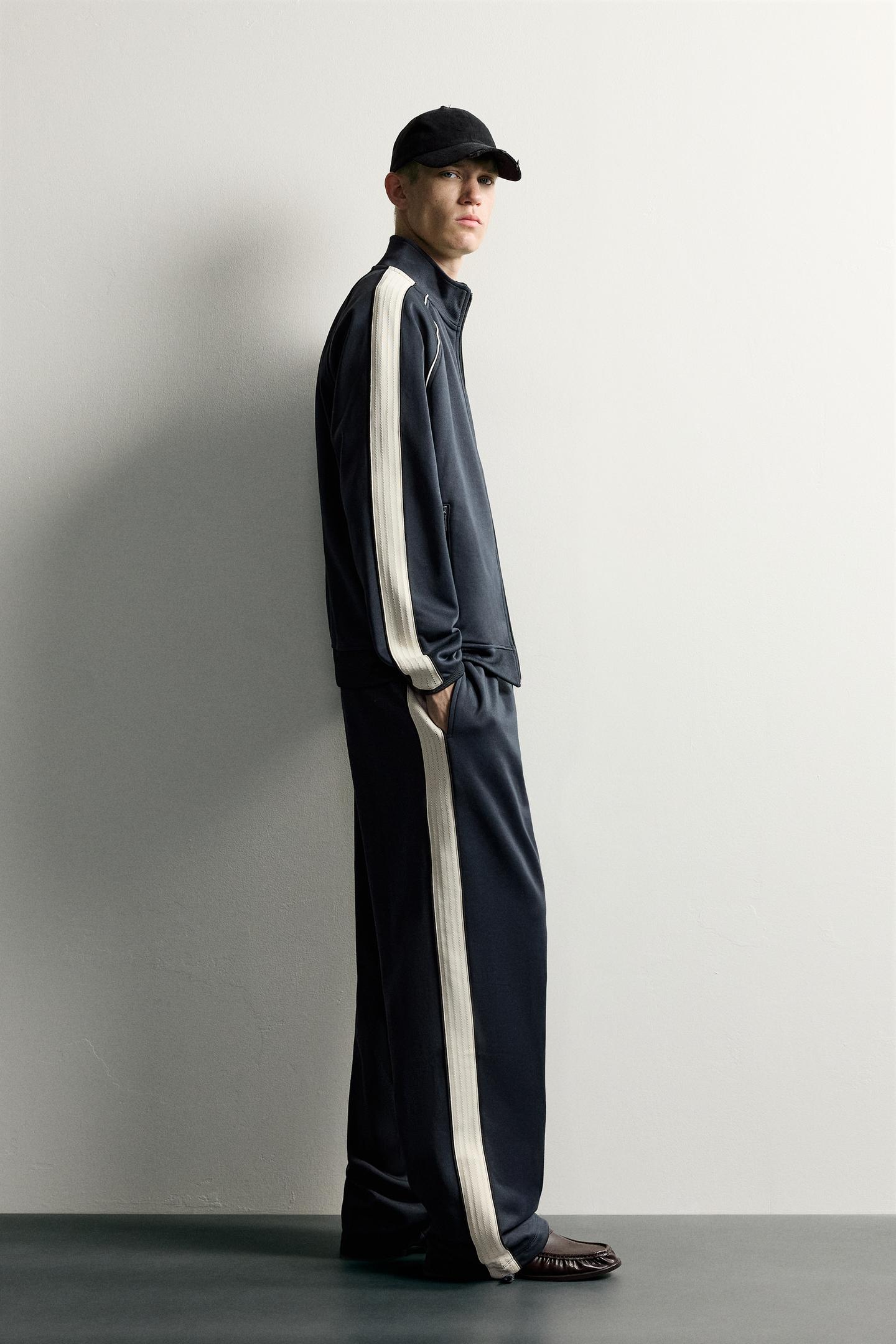 Мужские брюки Zara Contrast Retro Track Pants, цвет: Синий / Стальной — фото 4