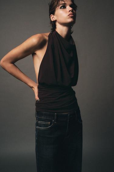 DRAPED HALTER TOP - Dark brown by Zara
