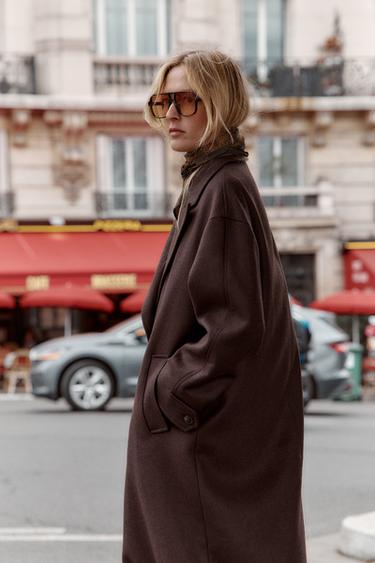 MANTEAU COL COMBINÉ MATIÈRE SYNTHÉTIQUE - Marron de Zara - Image 4