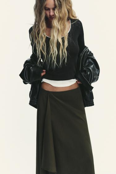 ASYMMETRIC SKIRT - Dark khaki by Zara - Image 2