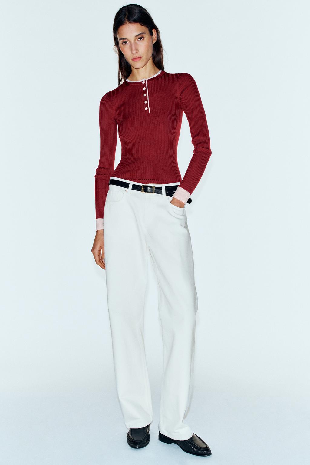 CONTRAST DOUBLE-LAYER T-SHIRT HENLEY