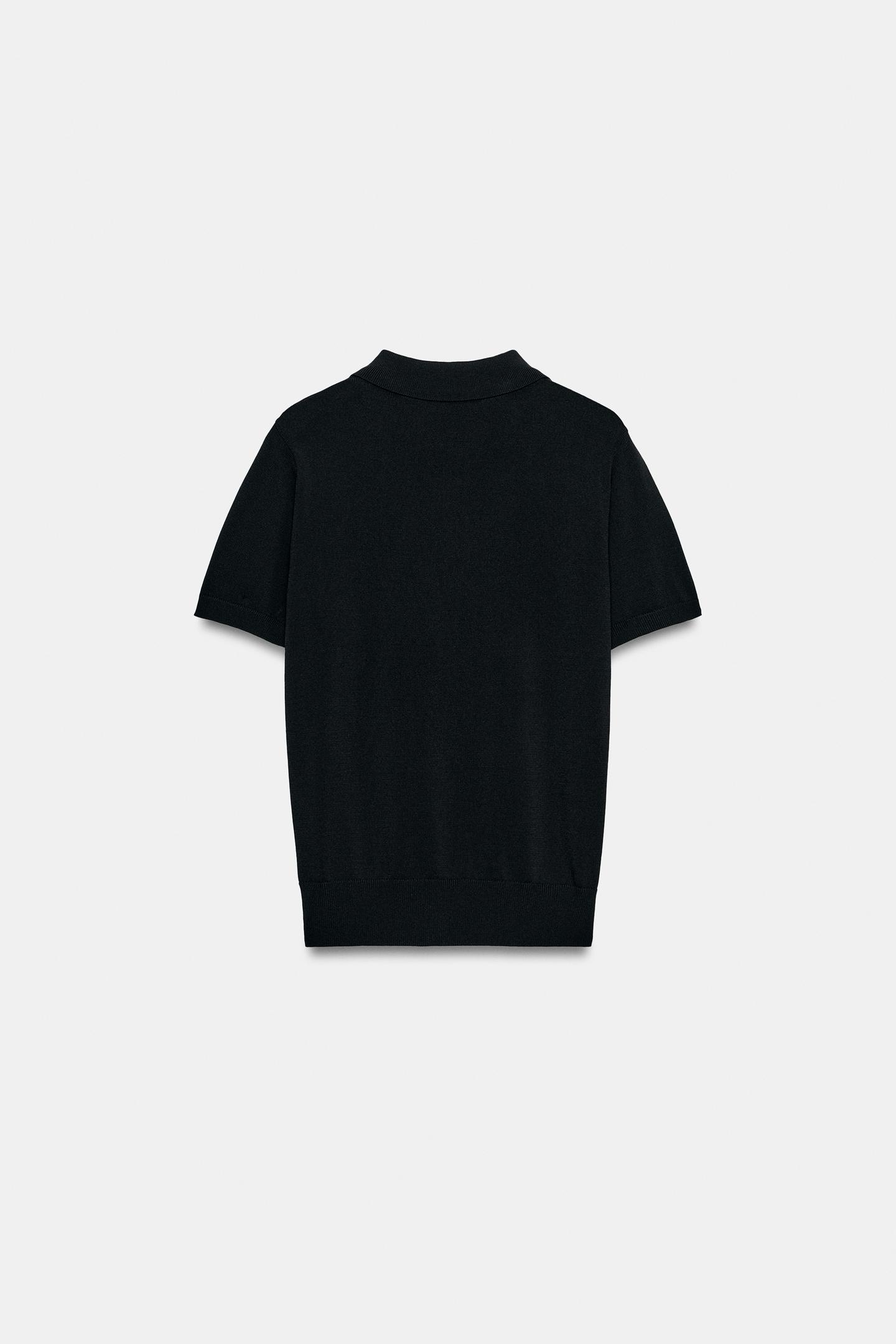 Женское поло Zara Short Sleeve Knit Polo, цвет: Чёрный — фото 8