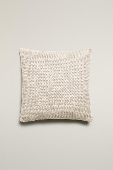 Zara WAFFLE-KNIT THROW PILLOW COVER - Ecru