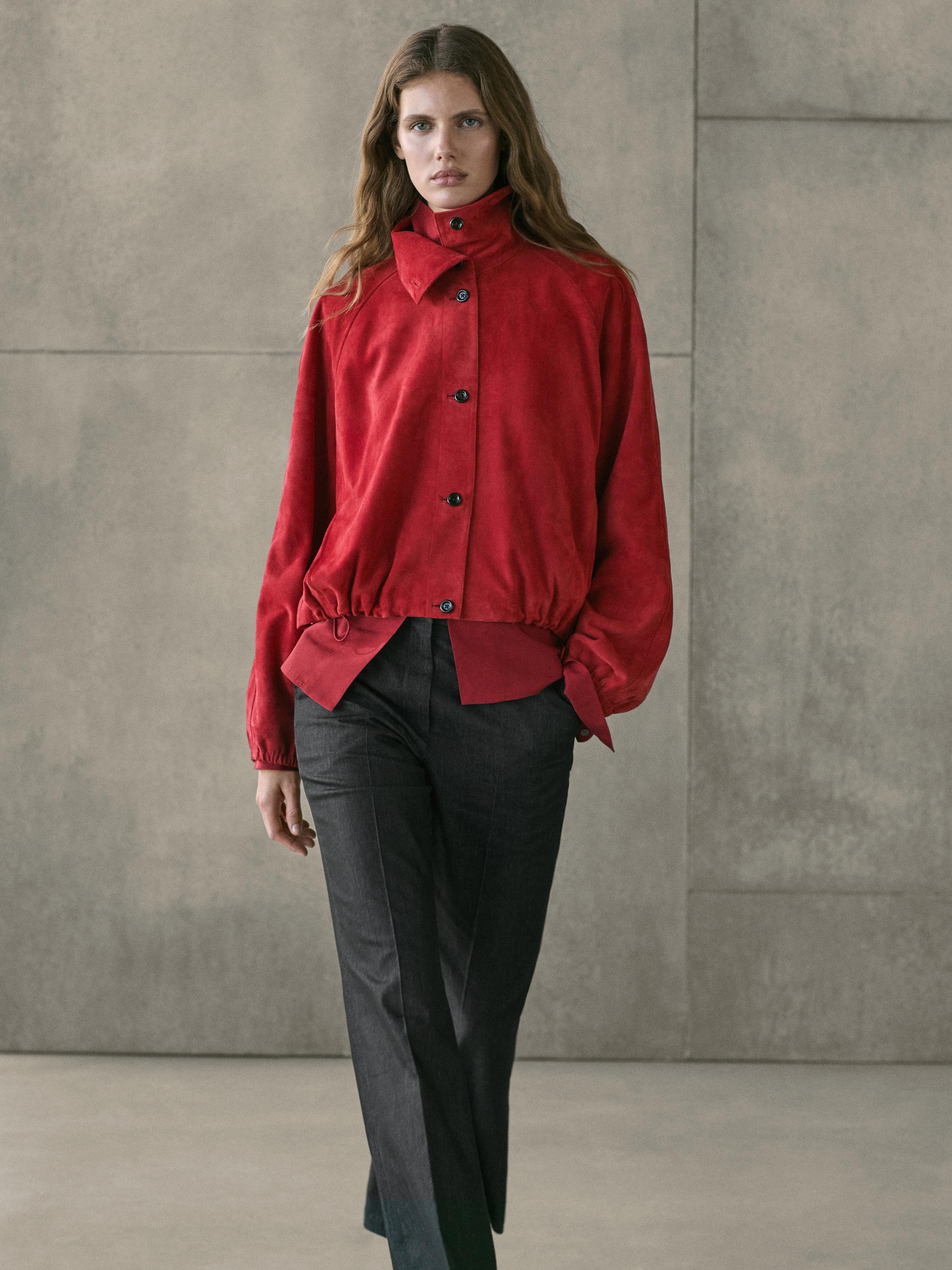 Blouson bomber en cuir et daim
