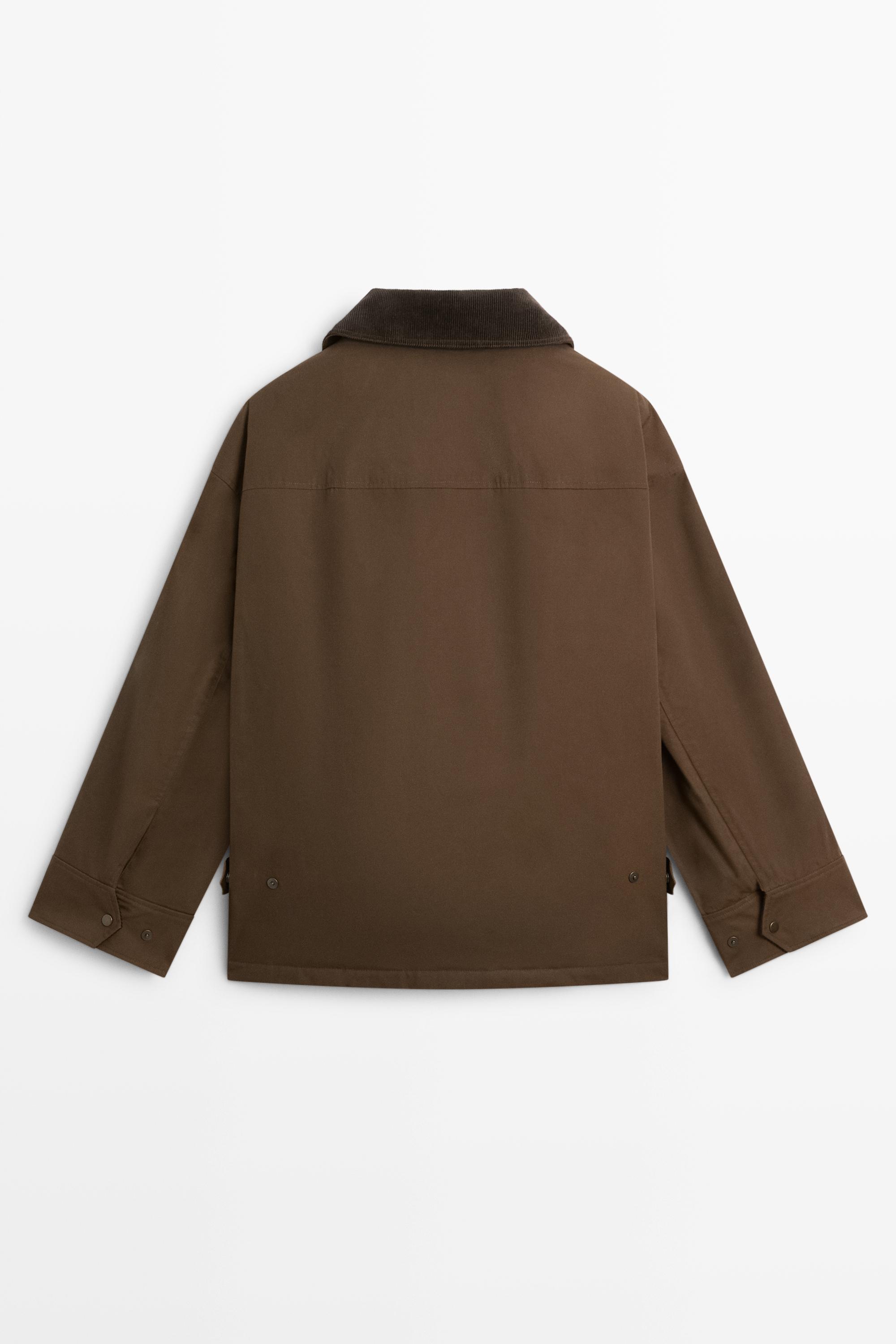 Veste enduite col montant en velours côtelé