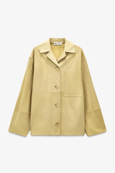 Zara LIMITED EDITION SUEDE LEATHER POCKET SHIRT - Yellow
