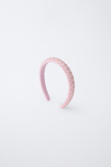 طوق للشعر ساتان بخرز - وردي الخاص بـ Zara