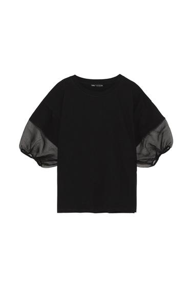 T-SHIRT WITH ORGANZA SLEEVES