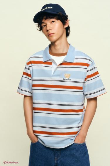 BUTTERBEAR © PRINT STRIPED POLO SHIRT - Sky blue by Zara