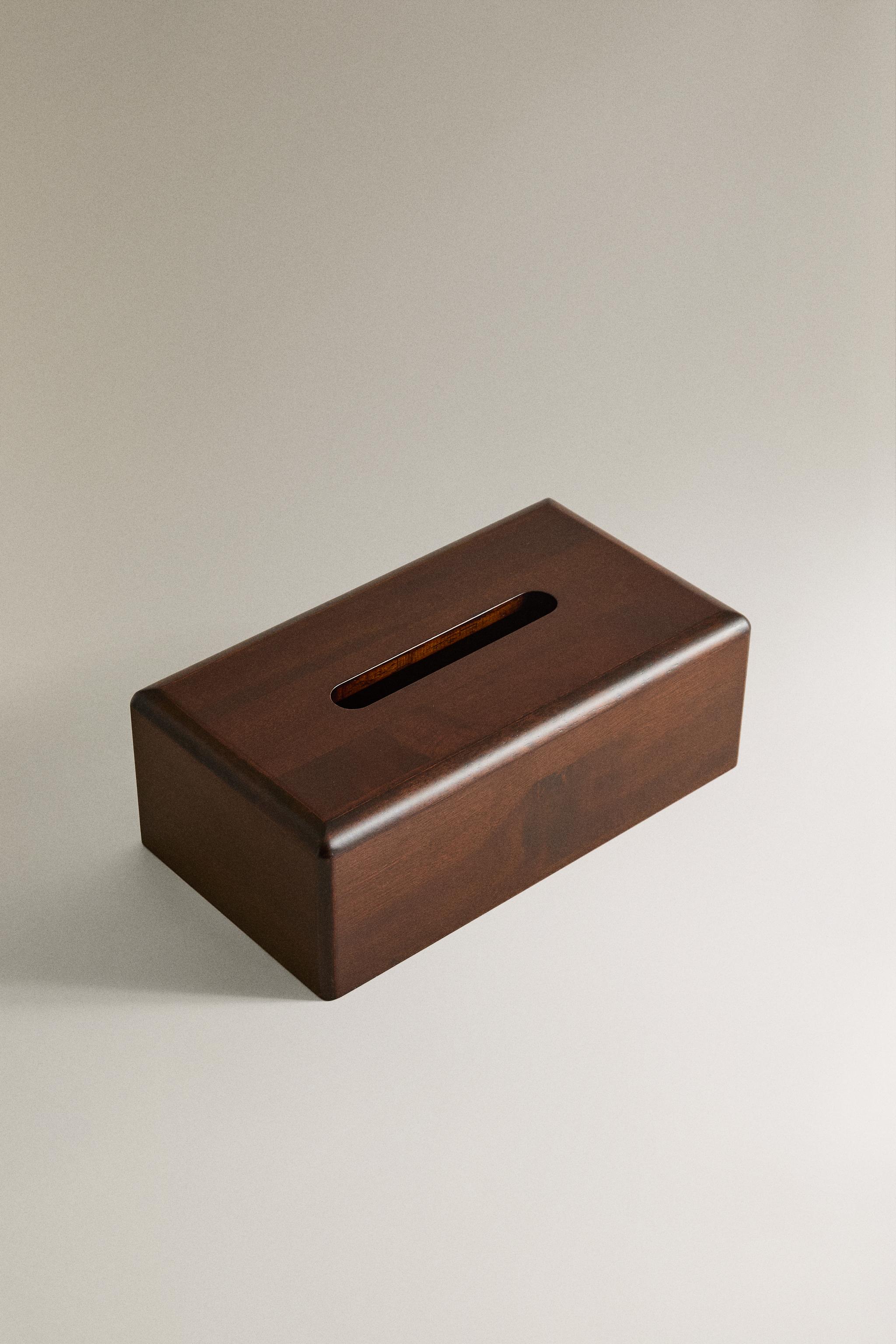 WOODEN TISSUE BOX — Light beige