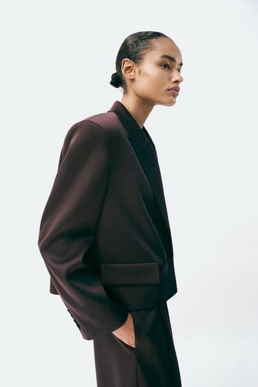 COSTUME VESTE ET PANTALON SATINÉS - Grenat foncé de Zara - Image 2