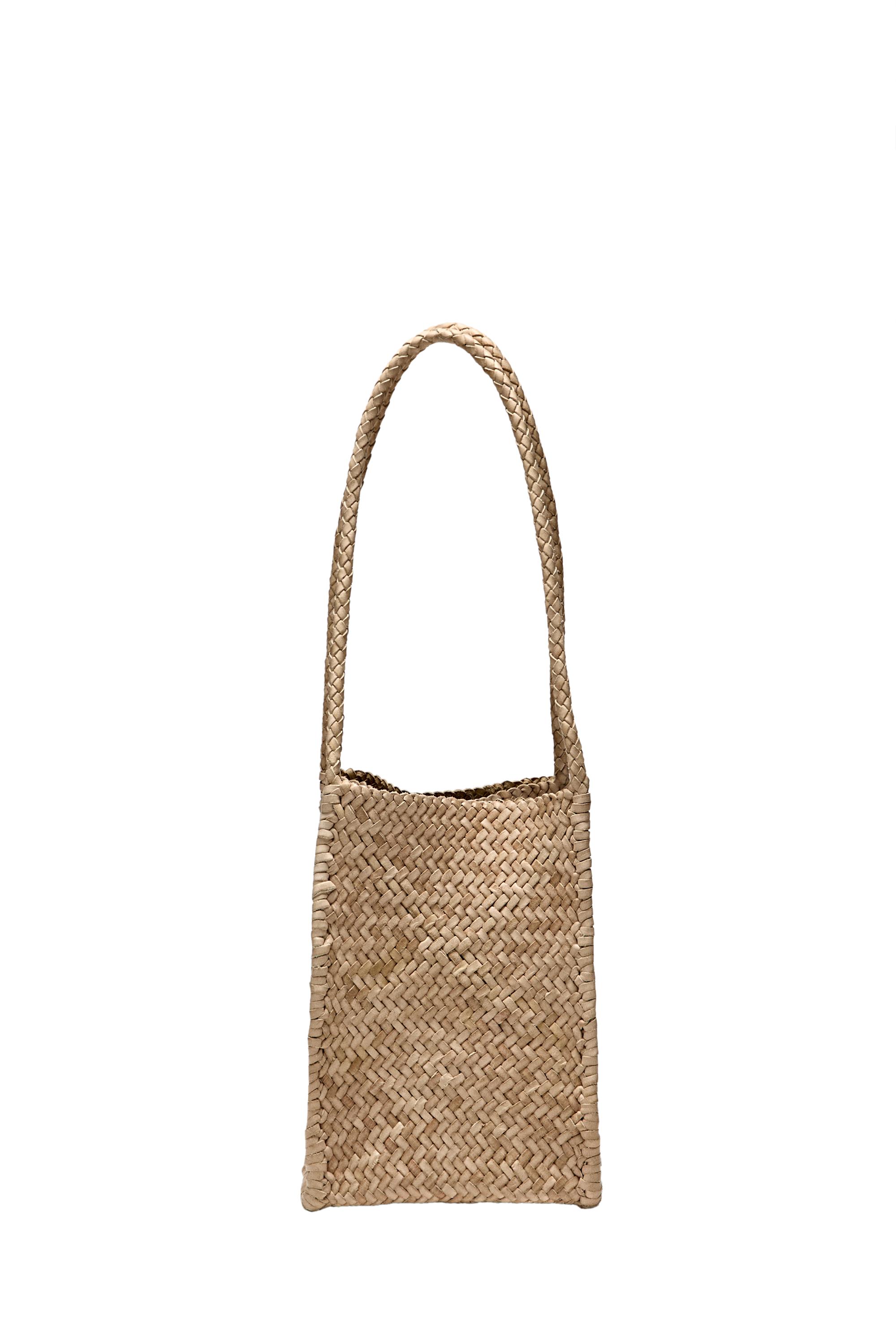 Nappa leather woven bucket bag — Ecru