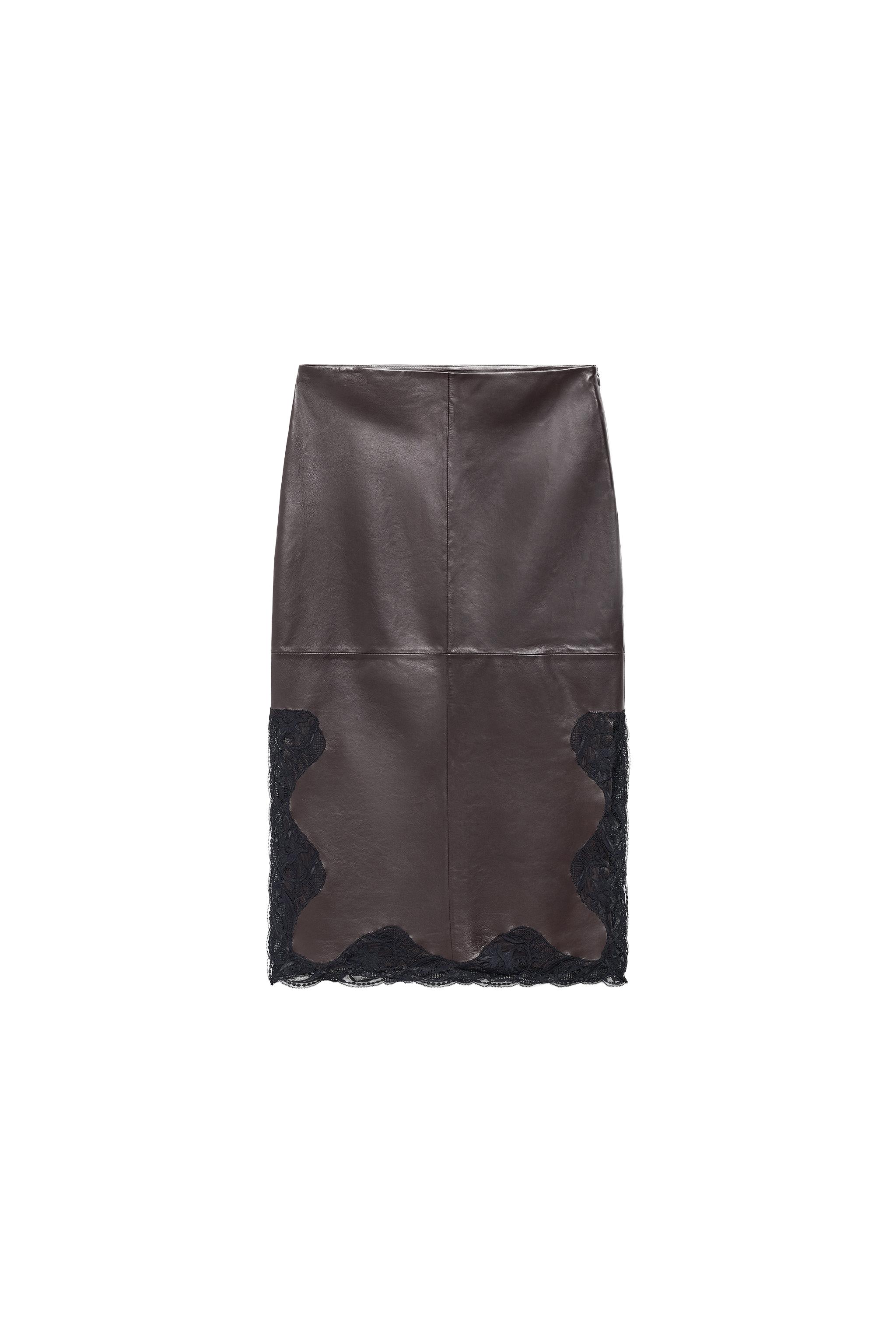 100% LEATHER LACE SKIRT ZW COLLECTION LIMITED EDITION - Burgundy