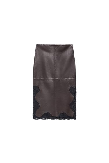 FALDA ENCAJE PIEL 100% ZW COLLECTION LIMITED EDITION - Burdeos de Zara